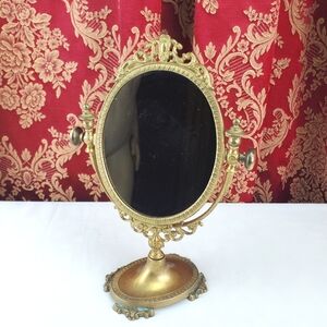 1920's Antique Brass vanity table ornate swivel mirror